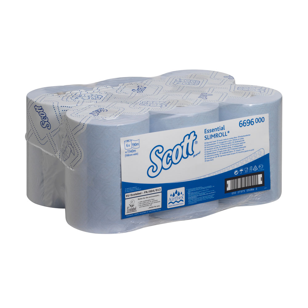 Scott Essential Slimroll Hand Towel Roll Blue 1 Ply 190m