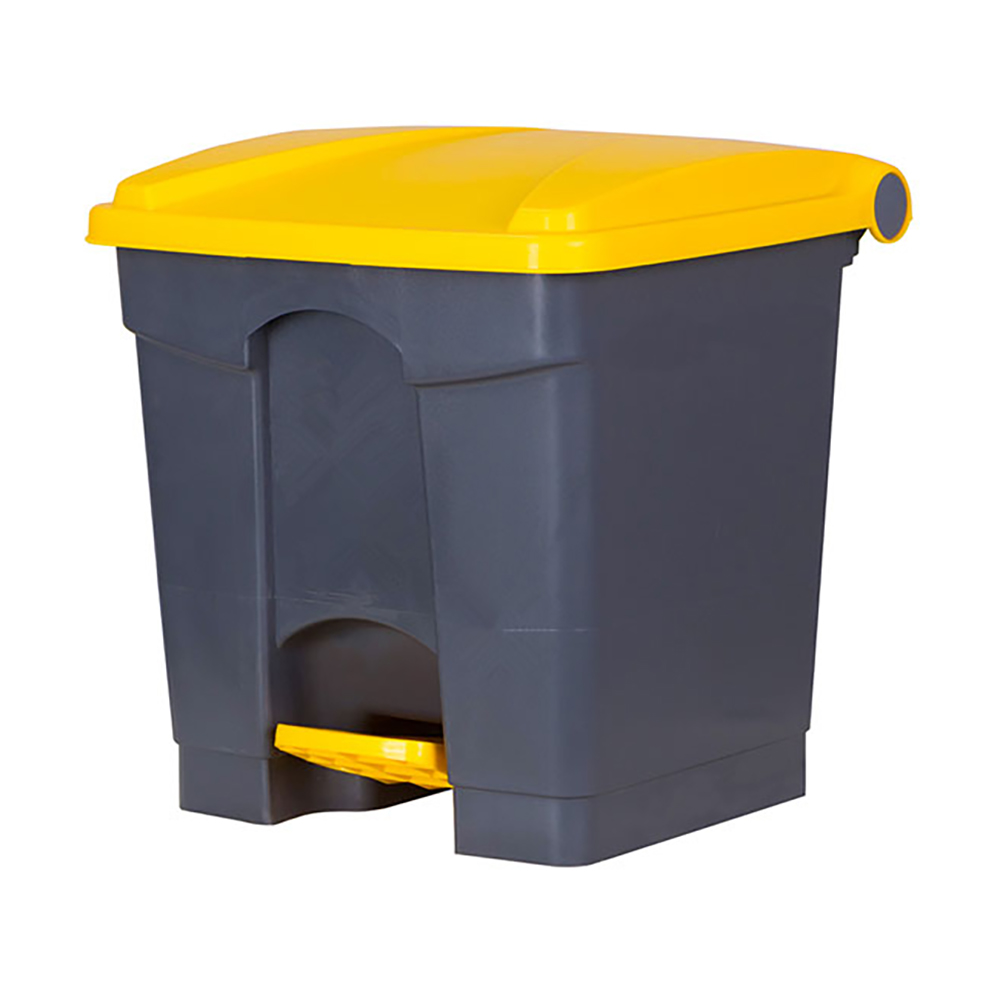 Pedal Bin Plastic Grey With Yellow Lid 30lt 41x40x43cm